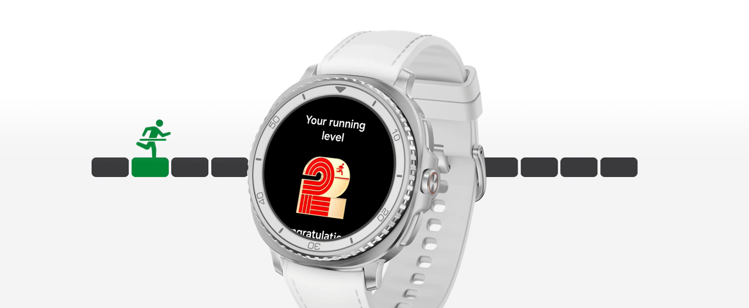 A close up image of the watch in run coach mode