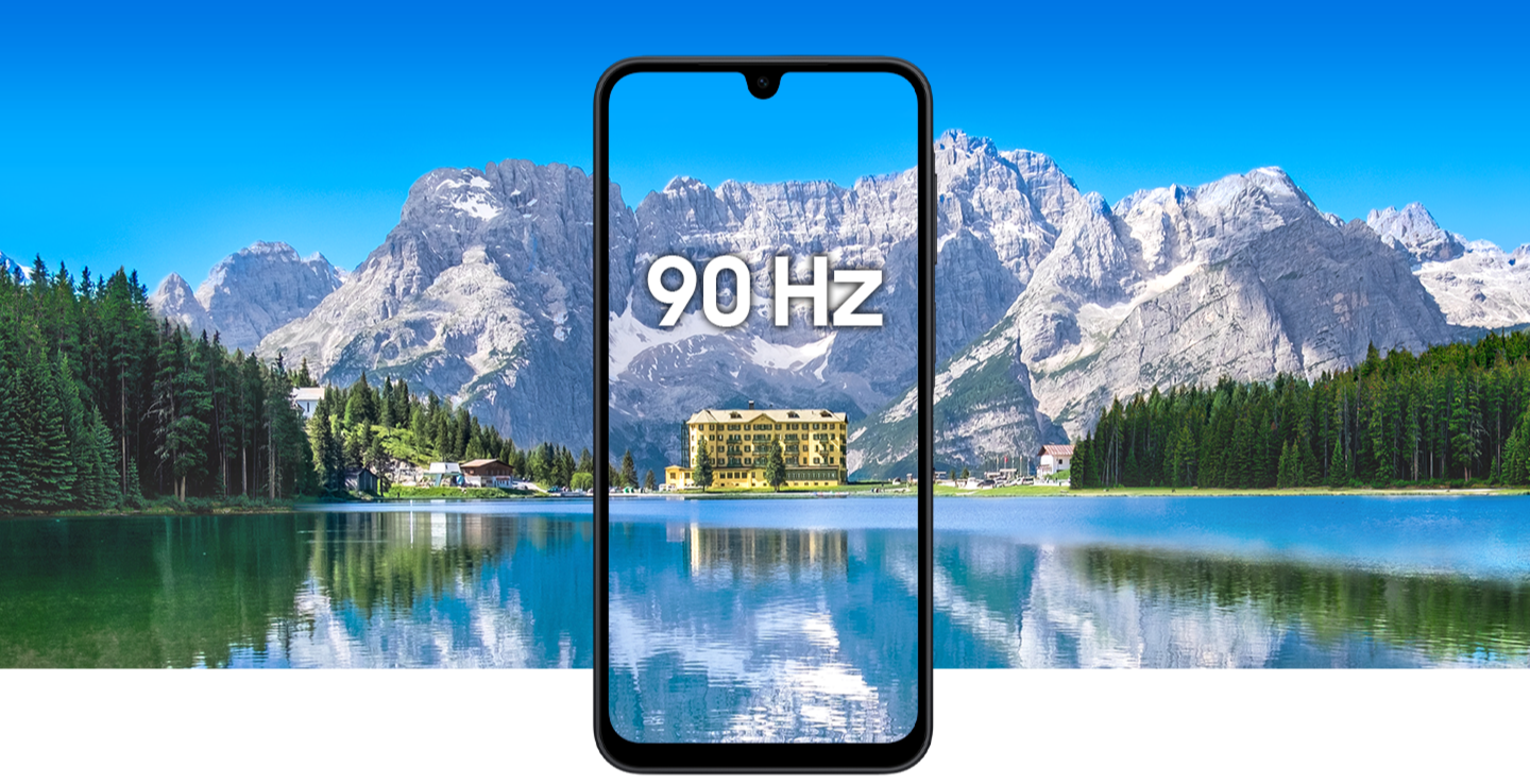 Illustration showing the A17 5G's wide screen and Super AMOLED display