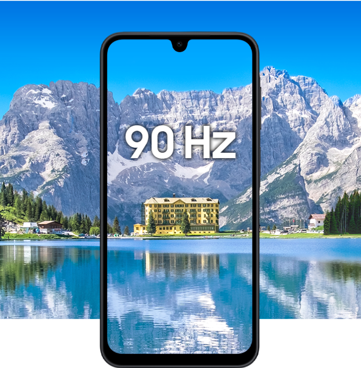 Illustration showing the A17 5G's wide screen and Super AMOLED display