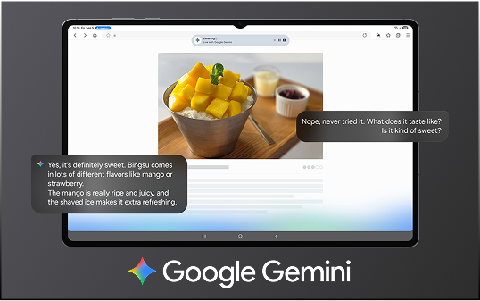 A screenshot of the Samsung Galaxy Tab 11 Ultra Lite displaying a conversation with Gemini