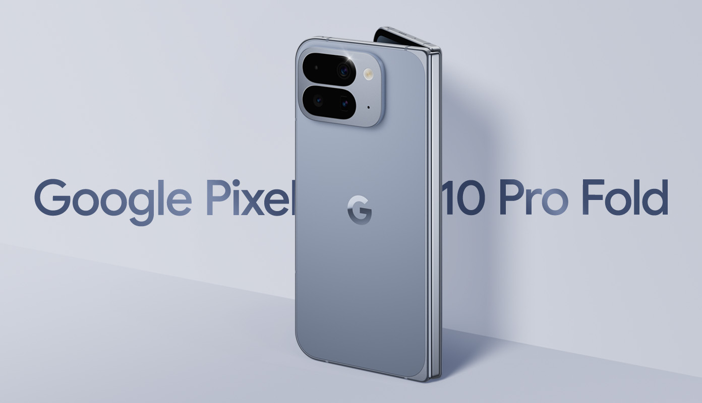 Google Pixel 10 Pro Fold in Moonstone leaning against a wall 