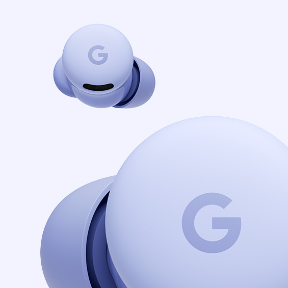 A close-up image of the Pixel Buds 2a in Iris colour