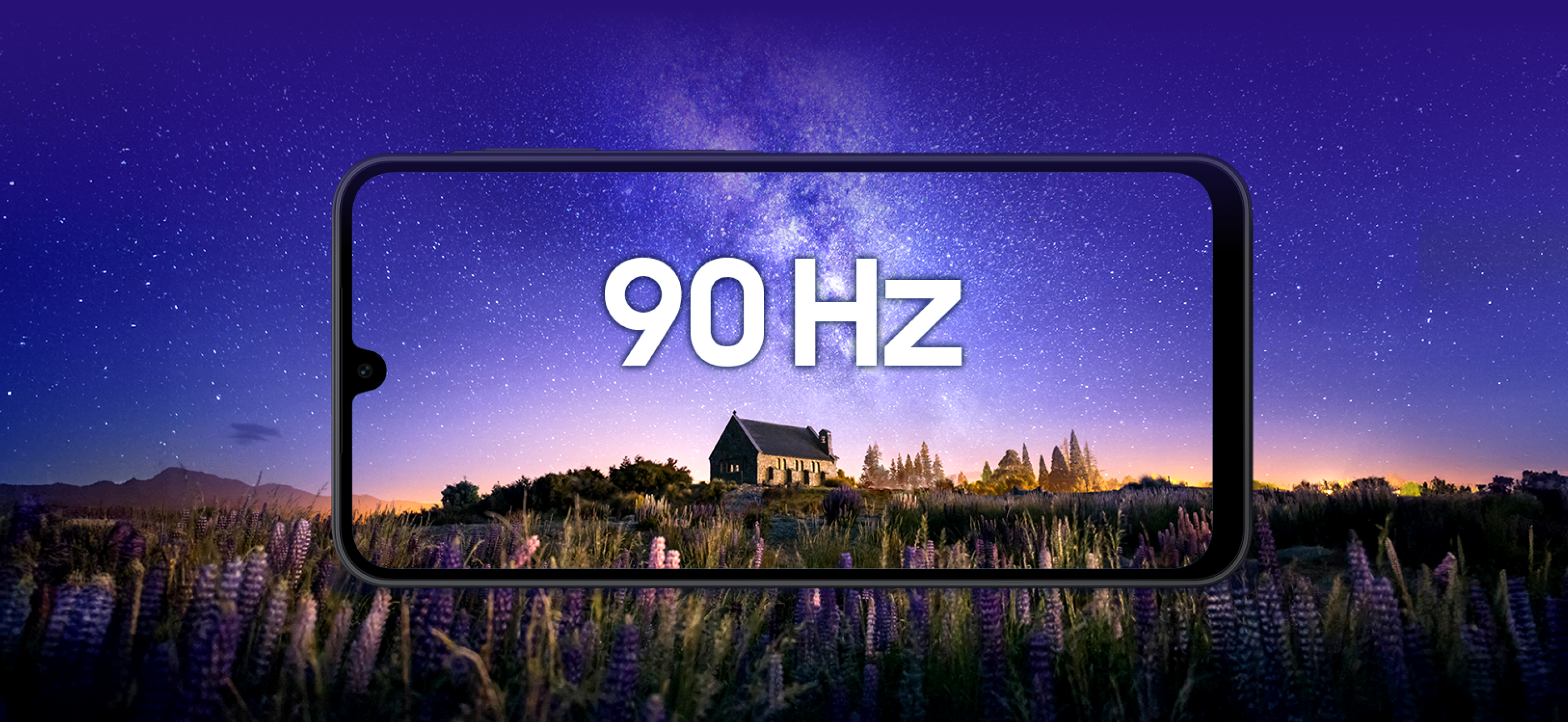 Illustration showing the A17 5G's wide screen and Super AMOLED display