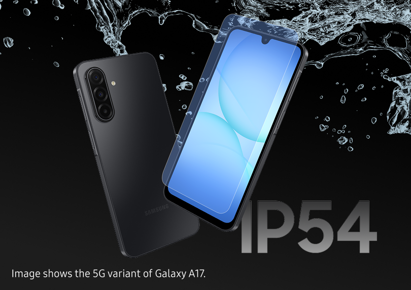 Illustration showing the A17 5G's splash protection