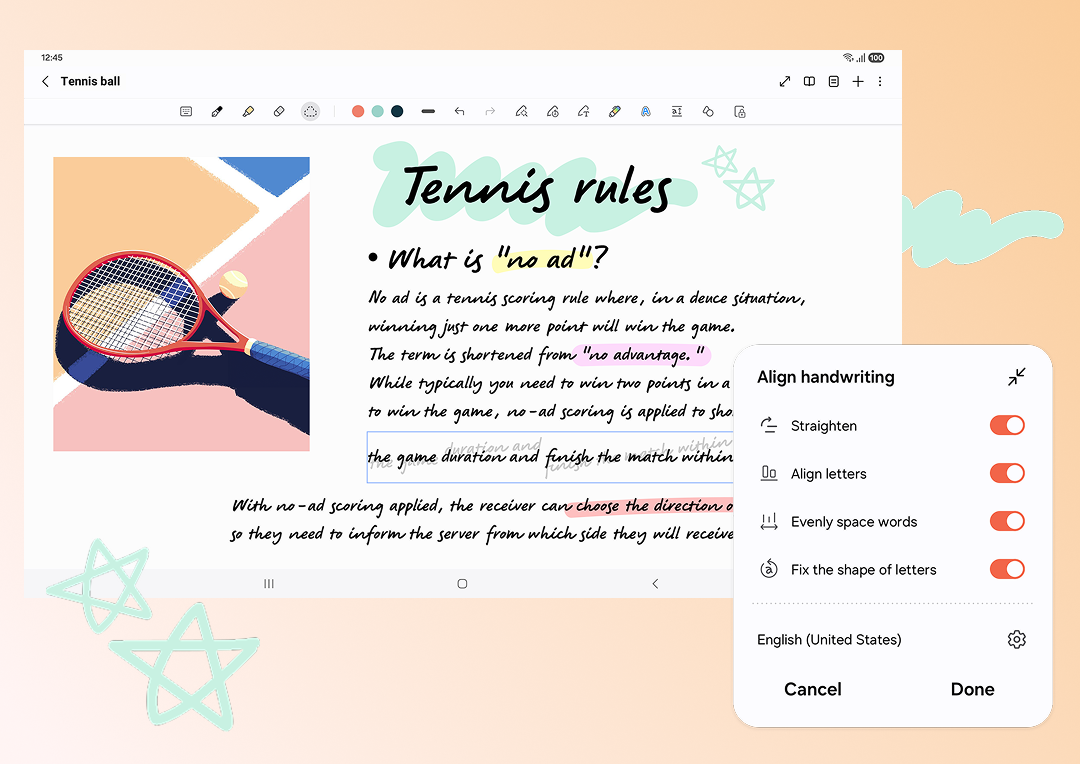 Illustration showing the handwriting help feature