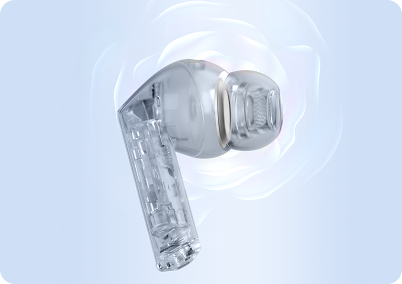 An x-ray view inside a bud showing it's larger speaker