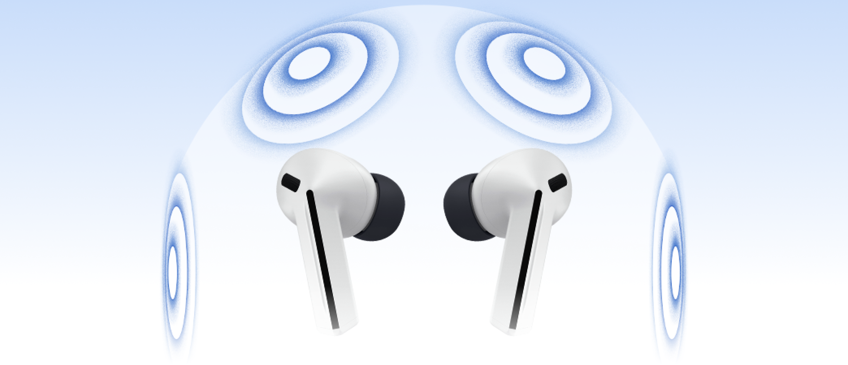 Illustration of a dome of sound waves around the Buds3 FE to showcase the 360 degree surround audio