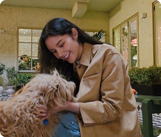 Night photography - a women with a dog
