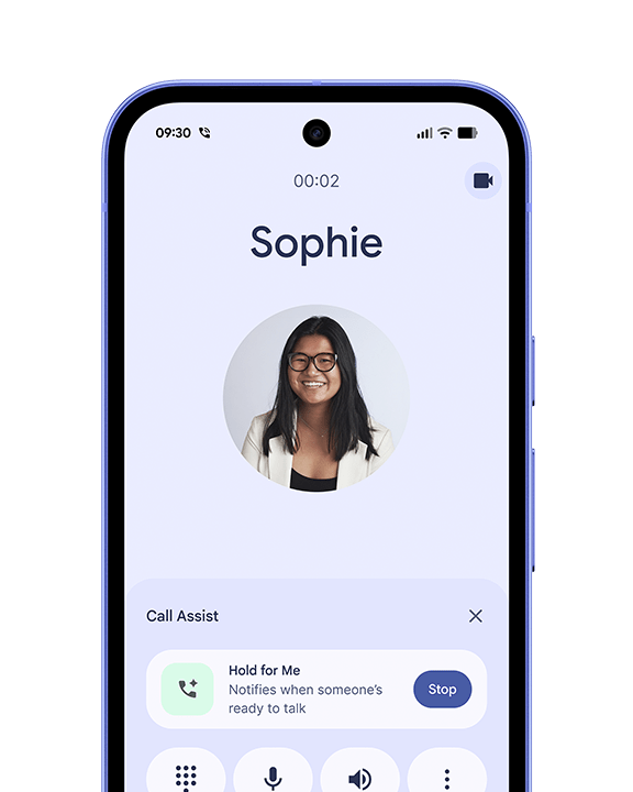 Close up of Pixel device showing Call Assist screen.